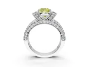 Pave Engagement Ring Setting for Fancy Yellow Cushion Cut Center with Curved Accent Rows, Openwork and Prong Head in Platinum