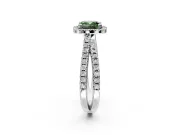 Halo Engagement Ring Setting for Fancy Green Cushion Cut Center with Double Pave Split Shank and Prong Head in Platinum