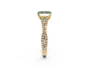 Solitaire Engagement Ring Setting for Fancy Green Radiant Cut Center with Twisted Pave Split Shank and Prong Head in Yellow Gold
