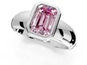 Solitaire Engagement Ring Setting for Fancy Pink Emerald Cut Center with Wide Band and Bezel Head in White Gold