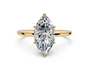 Hidden Halo Engagement Ring Setting for Marquise Center with Thin Round-Wire Band and Prong Head in Yellow Gold