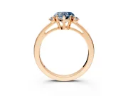 3 Stone Engagement Ring Setting for Fancy Blue Heart-Shaped Center with Low-Set Round Cut Accents and Prong Head in Rose Gold