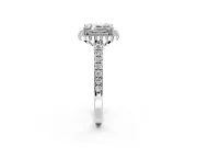 Milgrain Floral Halo Engagement Ring Setting for Asscher Cut Center with Pave Band and Prong Head in White Gold