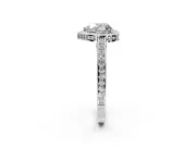 Halo Engagement Ring Setting for Heart-Shaped Center with Framed Halo, Pave Band and Prong Head in Sterling Silver