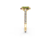 Halo Engagement Ring Setting for Fancy Yellow Emerald Cut Center with Full Pave Band and Prong Head in Yellow Gold