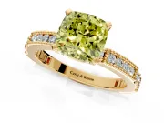 Solitaire Engagement Ring Setting for Fancy Yellow Cushion Cut Center with Milgrain-Edged Pave Band and Prong Head in Yellow Gold
