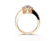 Accent Halo Engagement Ring Setting for Fancy Pink Oval Center with Full-Length Pave Band and Prong Head in Rose Gold