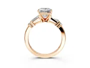 Bar-Set Engagement Ring Setting for Princess Cut Center with Tapered Baguette Accents and Prong Head in Rose Gold