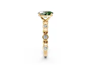 Solitaire Engagement Ring Setting for Fancy Green Oval Center with Beaded Bezel Station Band and Prong Head in Yellow Gold