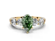 5 Stone Engagement Ring Setting for Fancy Green Pear-Shaped Center with Graduated Accents and Prong Head in Yellow Gold