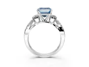 3 Stone Engagement Ring Setting for Fancy Blue Asscher Cut Center with Pave Split Shank and Prong Head in Platinum
