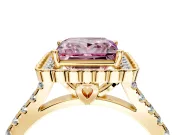 Milgrain Floral Halo Engagement Ring Setting for Fancy Pink Princess Cut Center with Pave Band and Prong Head in Yellow Gold