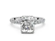 Hidden Halo Engagement Ring Setting for Radiant Cut Center with Pave Band and Prong Head in Sterling Silver