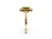 Cluster Halo Engagement Ring Setting for Fancy Yellow Emerald Cut Center with Milgrain Bezel Accents and Prong Head in Yellow Gold