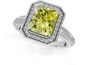 Milgrain Halo Engagement Ring Setting for Fancy Yellow Radiant Cut Center with Three-Sided Pave Band and Prong Head in Sterling Silver