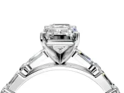 Baguette Engagement Ring Setting for Emerald Cut Center with Alternating Bar-Set Band and Prong Head in Platinum