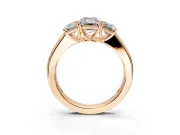 3 Stone Engagement Ring Setting for Emerald Cut Center with Raised Basket Heads and Prong Head in Rose Gold