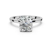 Solitaire Engagement Ring Setting for Radiant Cut Center with Fine Wire Band and Prong Head in Platinum