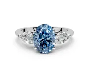 3 Stone Engagement Ring Setting for Fancy Blue Oval Center with Large Pear-Shaped Accents and Prong Head in Sterling Silver