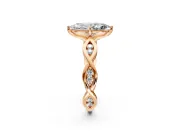 Solitaire Engagement Ring Setting for Marquise Center with Accented Twist Band and Leaf Prong Head in Rose Gold