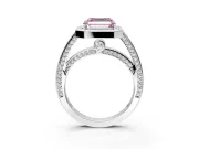 Halo Engagement Ring Setting for Fancy Pink Asscher Cut Center with Framed Halo, Pave Band and Prong Head in Sterling Silver