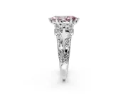 Solitaire Engagement Ring Setting for Fancy Pink Marquise Center with Filigree Accent Basket and Prong Head in White Gold