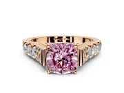 Solitaire Engagement Ring Setting for Fancy Pink Cushion Cut Center with Pave Cathedral Shoulders and Prong Head in Rose Gold