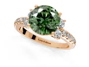 Paired Accent Engagement Ring Setting for Fancy Green Round Cut Center with Pave Band and Prong Head in Rose Gold