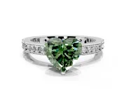 Solitaire Engagement Ring Setting for Fancy Green Heart-Shaped Center with Milgrain-Edged Pave Band and Prong Head in Sterling Silver