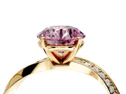 Side Accent Engagement Ring Setting for Fancy Pink Round Cut Center with Accent Shoulders and Prong Head in Yellow Gold