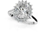 Starburst Halo Engagement Ring Setting for Oval Center with Thin Round-Wire Band and Prong Head in Sterling Silver