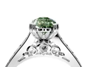 Solitaire Engagement Ring Setting for Fancy Green Pear-Shaped Center with Channel Band and Double Claw Prong Head in Sterling Silver