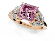 Leaf Cluster Engagement Ring Setting for Fancy Pink Princess Cut Center with Marquise Accents and Prong Head in Rose Gold