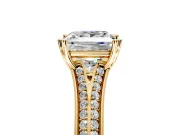 Solitaire Engagement Ring Setting for Princess Cut Center with Pave Rail Split Shank and Prong Head in Yellow Gold