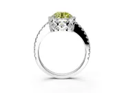 Accent Halo Engagement Ring Setting for Fancy Yellow Round Cut Center with Full-Length Pave Band and Prong Head in Platinum
