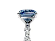 Solitaire Engagement Ring Setting for Fancy Blue Asscher Cut Center with Alternating Size Accents and Prong Head in Platinum