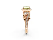 Milgrain Halo Engagement Ring Setting for Fancy Yellow Princess Cut Center with Shoulder Bezels and Prong Head in Rose Gold