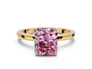 Solitaire Engagement Ring Setting for Fancy Pink Radiant Cut Center with Fine Wire Band and Prong Head in Yellow Gold