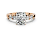 5 Stone Engagement Ring Setting for Radiant Cut Center with Plain Band and Prong Head in Rose Gold