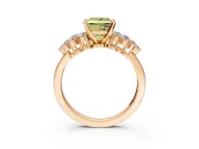 Cluster Engagement Ring Setting for Fancy Yellow Princess Cut Center with 2-Row Shoulder Clusters and Prong Head in Rose Gold