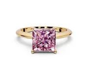 Solitaire Engagement Ring Setting for Fancy Pink Princess Cut Center with Knife Ridge Band and Claw Prong Head in Yellow Gold