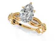 Solitaire Engagement Ring Setting for Pear-Shaped Center with Marquise Panel Band and Prong Head in Yellow Gold