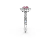 Milgrain Floral Halo Engagement Ring Setting for Fancy Pink Cushion Cut Center with Pave Band and Prong Head in White Gold