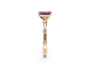 Solitaire Engagement Ring Setting for Fancy Pink Emerald Cut Center with Bezel Station Band and Prong Head in Rose Gold