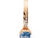 Side Accent Engagement Ring Setting for Fancy Blue Cushion Cut Center with Accent Shoulders and Prong Head in Rose Gold