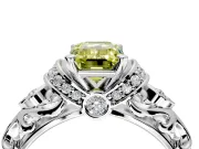 Solitaire Engagement Ring Setting for Fancy Yellow Emerald Cut Center with Filigree Band and Prong Head in Platinum