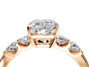 5 Stone Engagement Ring Setting for Cushion Cut Center with Plain Band and Prong Head in Rose Gold