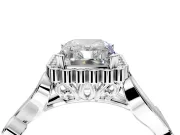Halo Engagement Ring Setting for Radiant Cut Center with Leaf Motif Split Shank and Prong Head in Sterling Silver
