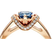 Solitaire Engagement Ring Setting for Fancy Blue Emerald Cut Center with Wide Band, Pave Collar and Prong Head in Rose Gold