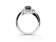 Small-Accent Cluster Halo Engagement Ring Setting for Fancy Green Radiant Cut Center with Plain Band and Prong Head in Sterling Silver